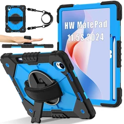 360° Rotating Heavy - Duty Stand Armor Case with Shoulder Strap for MatePad 11.5 S 2024 (Black - Blue)