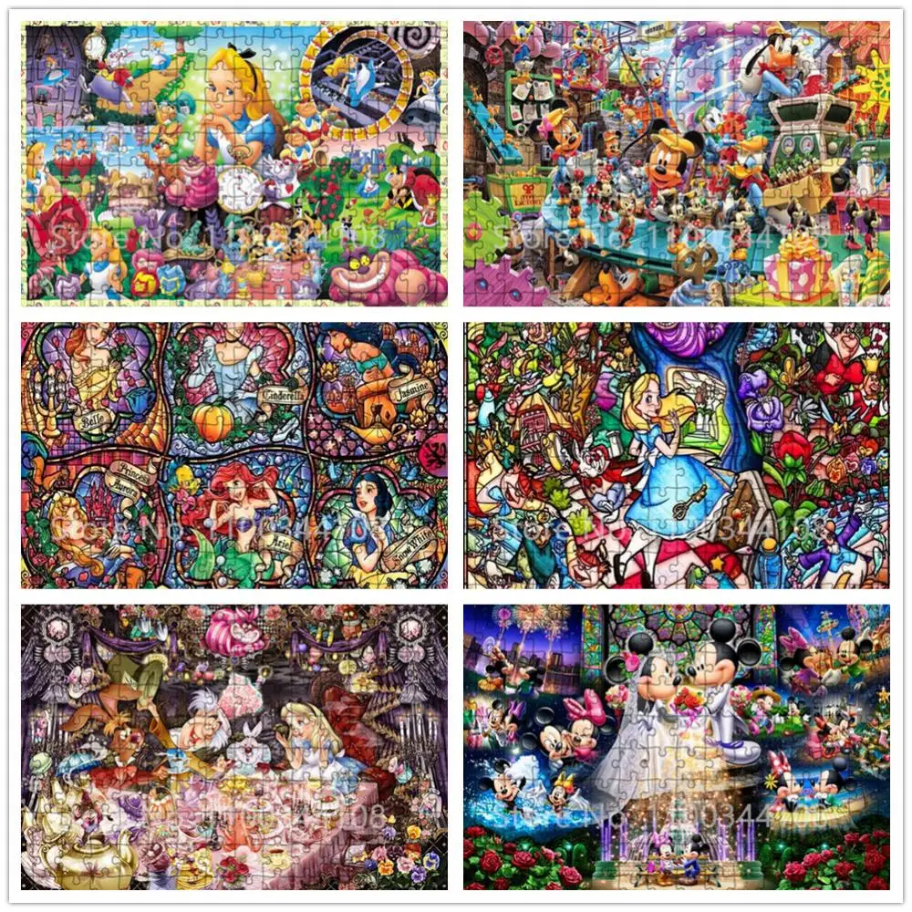 Disney Princess Mickey Mouse 300/500/1000 Pieces Jigsaw Puzzles for Adults  Decompression Puzzles Kids Educational Toys Diy Gift