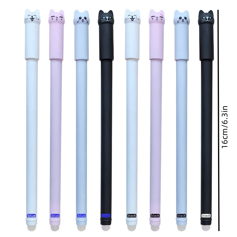 4 creative cat erasable gel pen set with refill 0.5mm washable handle magic eraser blue/black ink erasable office stationery 2