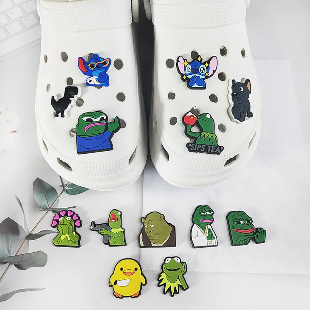 

1pcs PVC Sad Frog Pepe Shoe Buckle Shoes Decoration Accessories Cartoon Duck DIY Clog Wholesale for Crocs Women Girls Kids Gifts