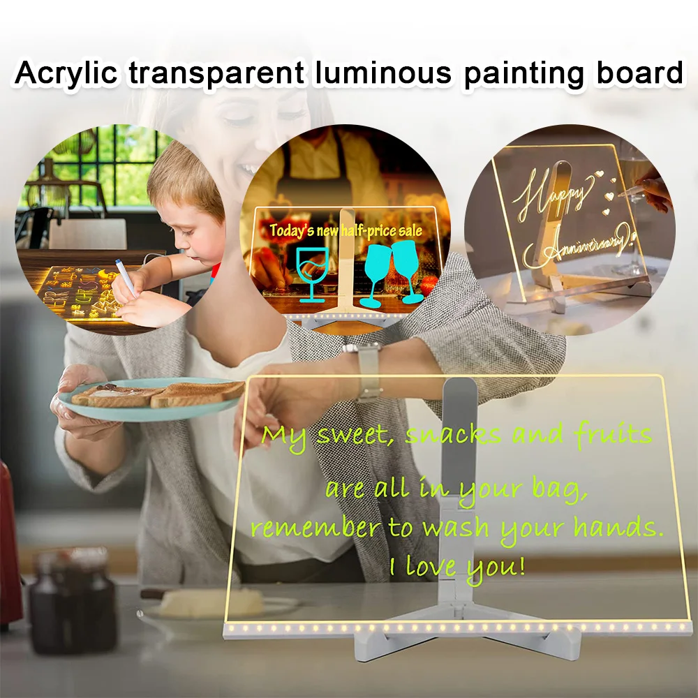 Special Unique LED Acrylic Message Note Board Lamp with USB Bracket - Handwriting Night Light - Customized Gift for Bedroom Deco