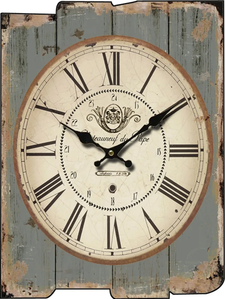 Large Square Wall Clock Retro Wood Vintage Clocks Color:A-90;Sheet Size:30X40CM