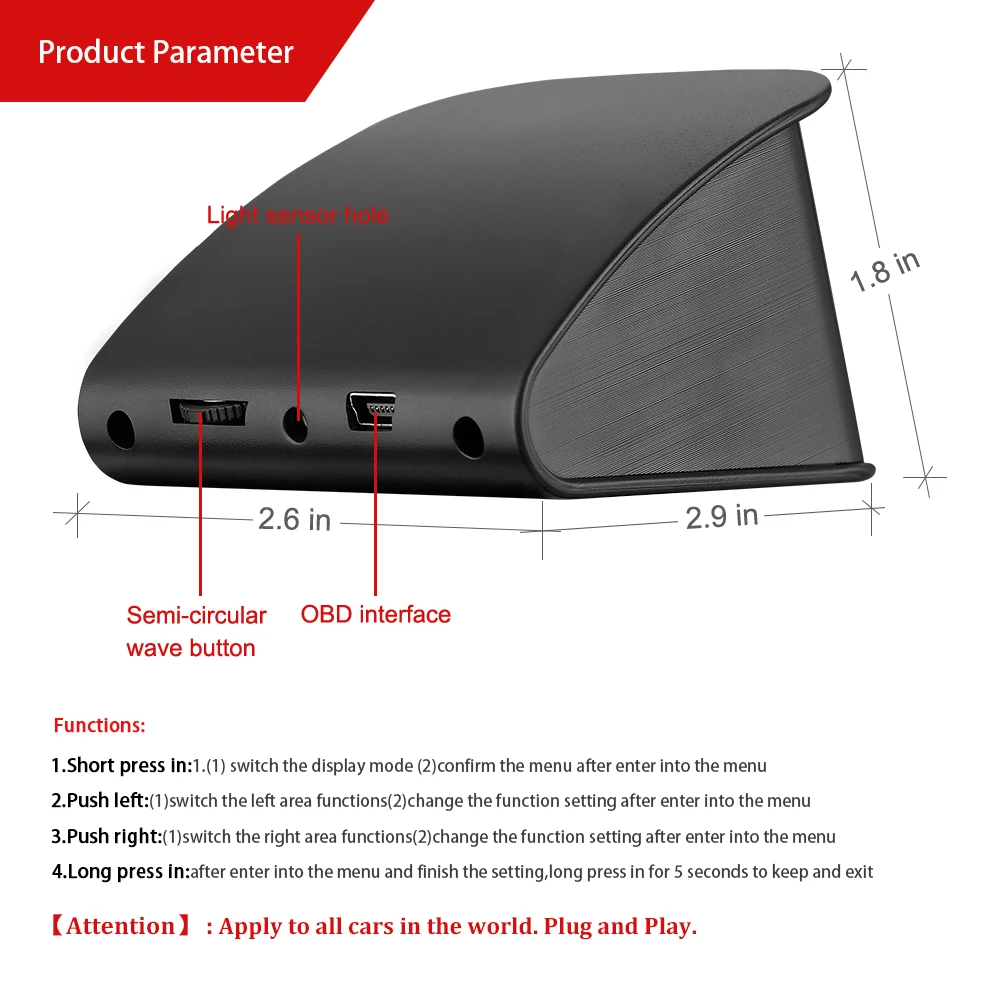 QC T600 GPS 속도계 HUD 차량 장착형 헤드업 디스플레이 고화질 LCD 고화질 LCD 미터 계기판 범용