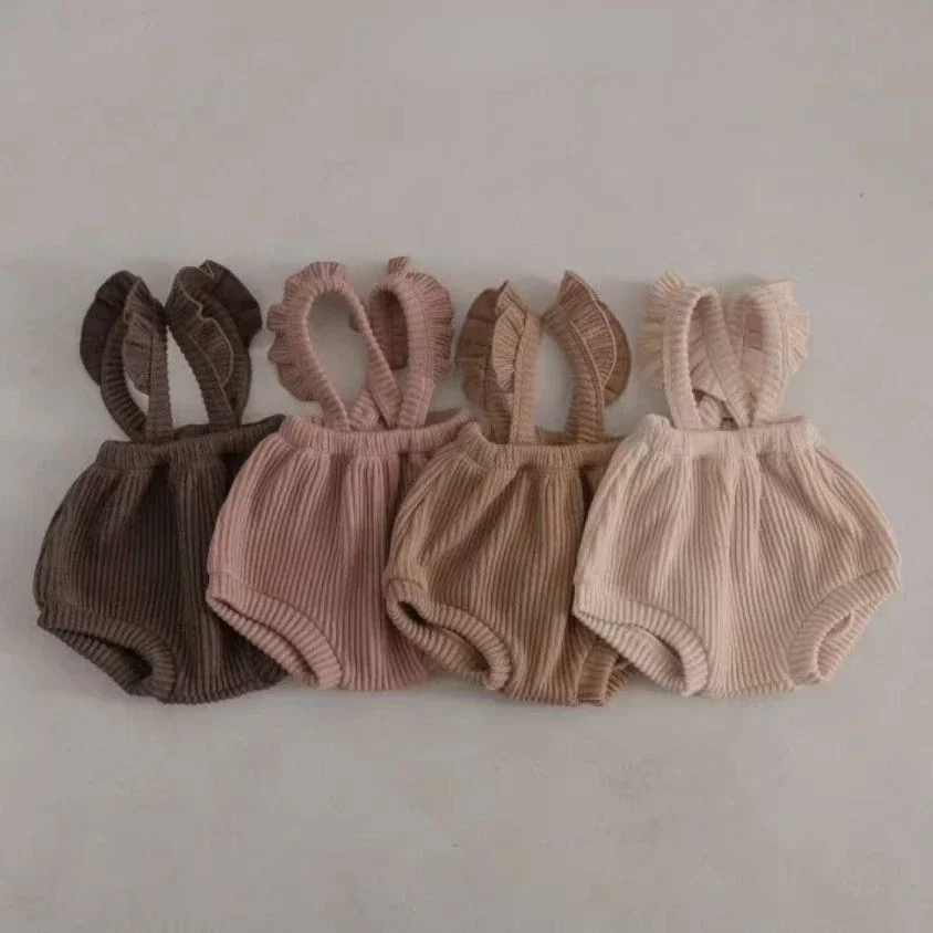 8440 Korean Baby Pants Spring Baby Girl's Strap Pant Lace Suspenders Shorts High Pocket Toddler Pants cotton shorts baby trousers baby cotton bloomers