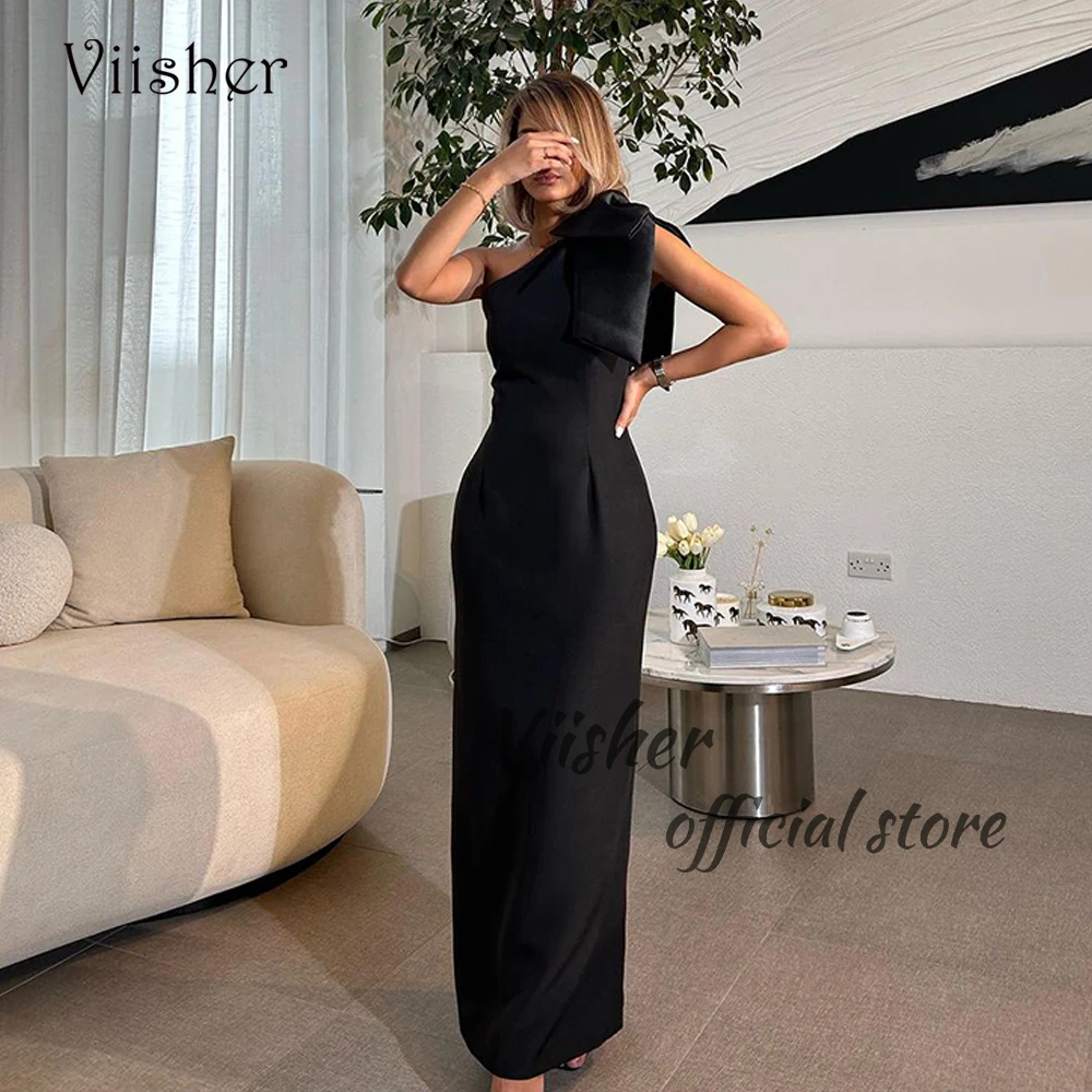 

Viisher Black Mermaid Evening Dresses One Shoulder Arabian Dubai Formal Prom Dress Floor Length Evening Party Gowns