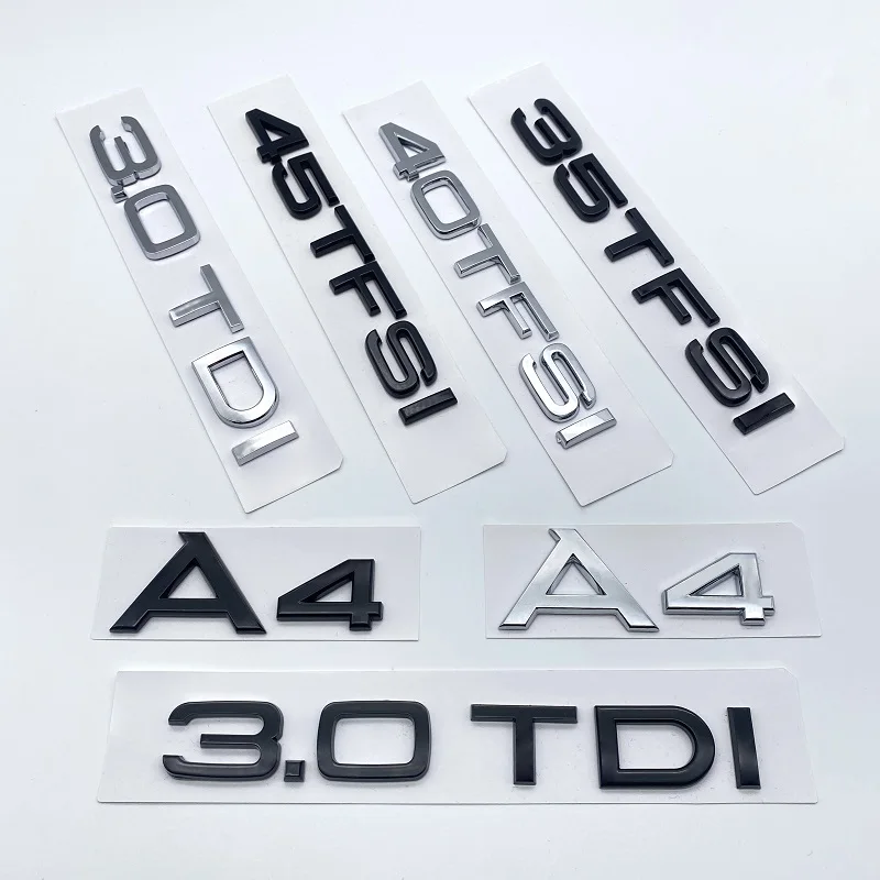 

3D Letters Numbers Emblem for Audi A4 40TFSI 45TFSI 50TFSI 30TDI Car Trunk Lid Nameplate Badge Logo Sticker Chrome Glossy Black