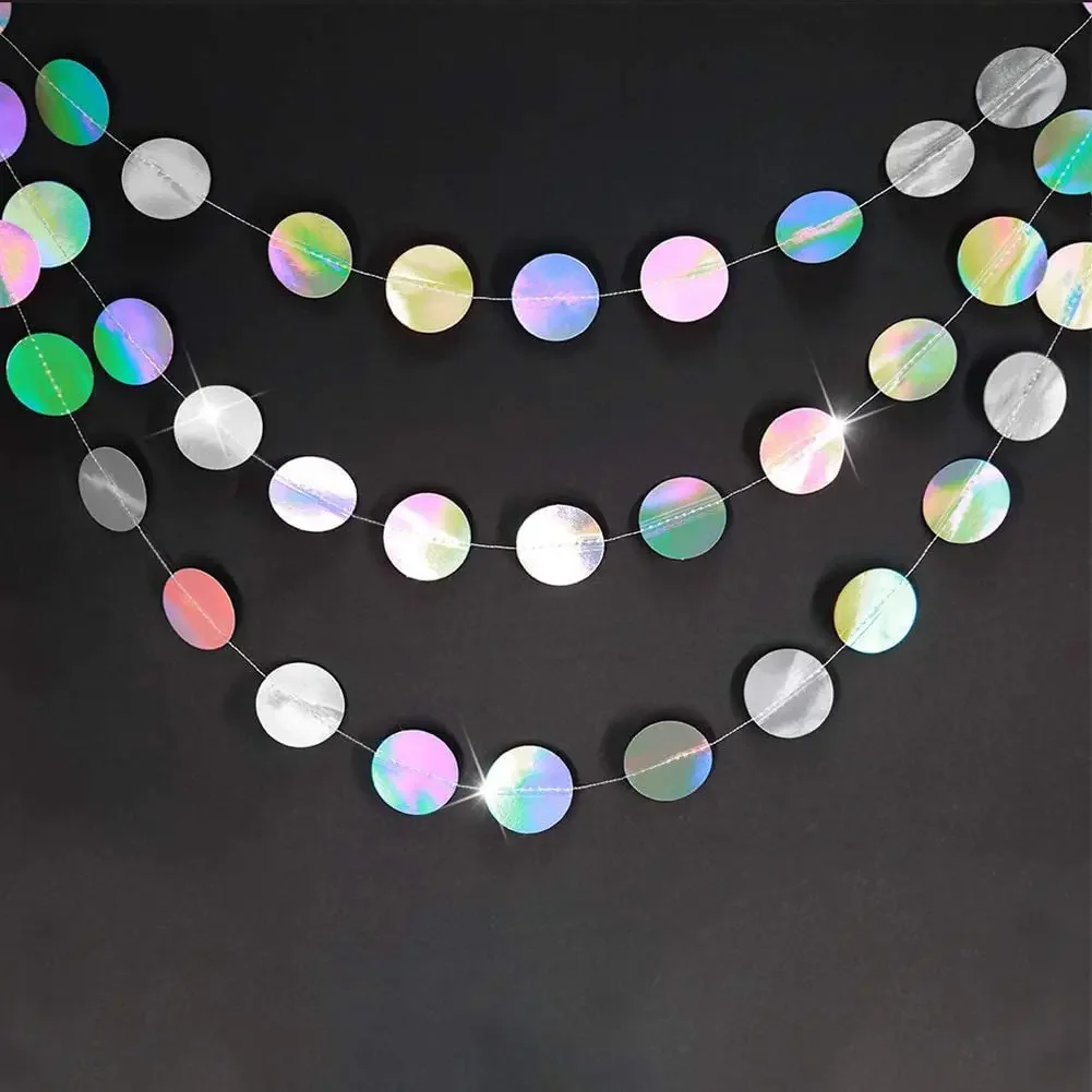 Laser Mirror Paper Star Dot Garland for Wedding Kids 1st Birthday Party Decoration Baby Shower Christmas Hanging Banner Supplies