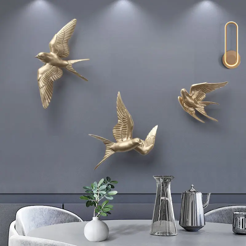 Nordic 3D Resin Bird Wall Hanging Swallow Decoration Items Home Room Background Wall Accessories Restaurant Cafe Stickers