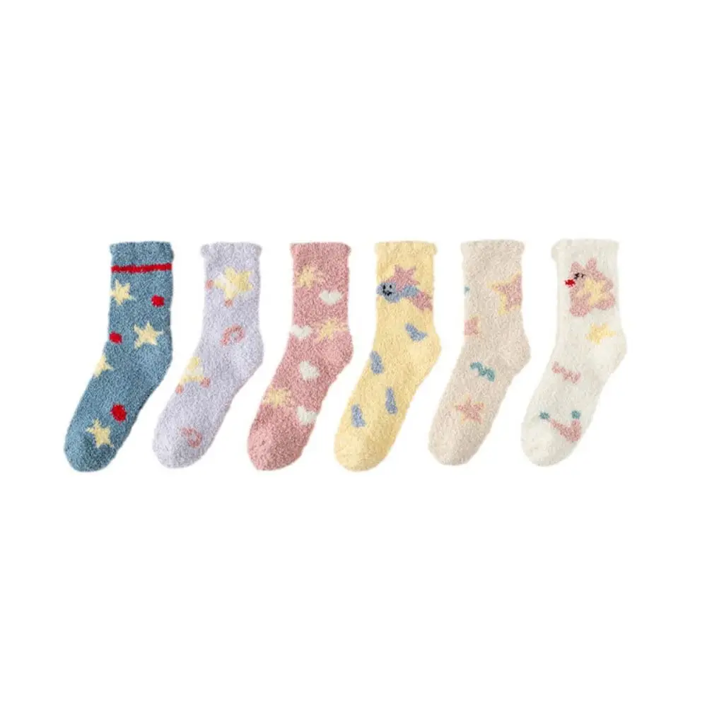 

Cartoon Coral Fleece Socks Women Autumn Winter Thickened Warm Middle Tube Socks Cute Kawaii Harajuku Home Floor Socks
