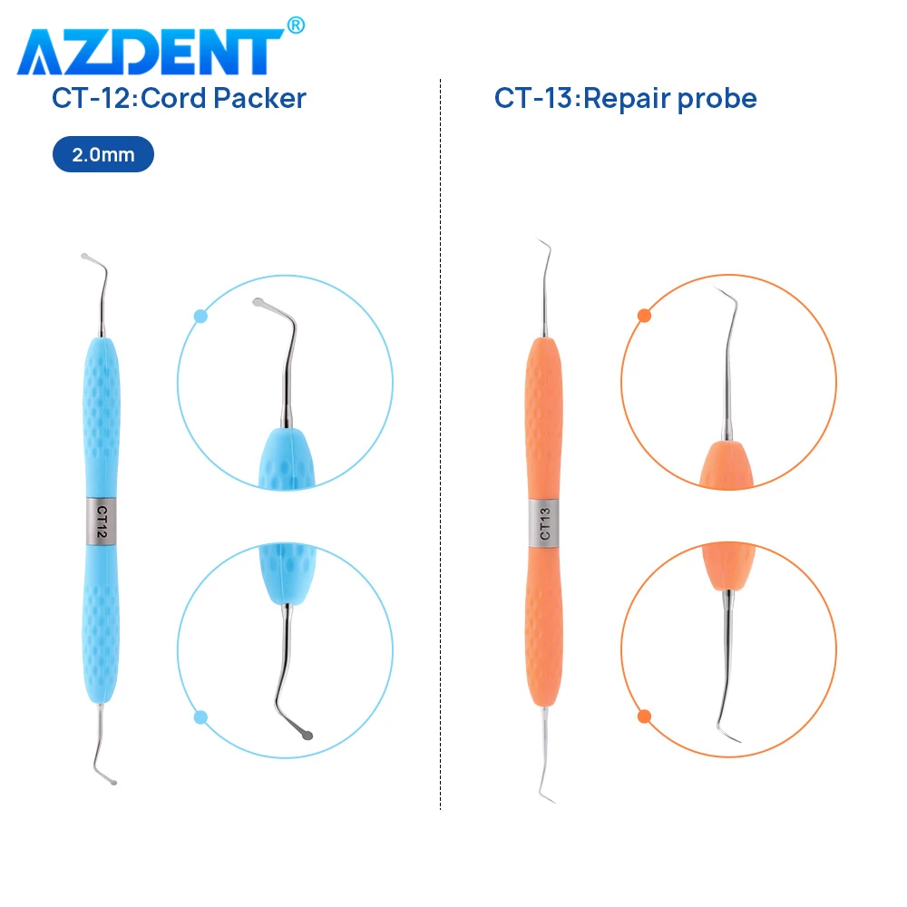 AZDENT 6PCS/Set Dental Restoration Instrument Enamel Chisel Set Spoon Excavator Gingival Margin Trimmer Cord Packer Repair Probe