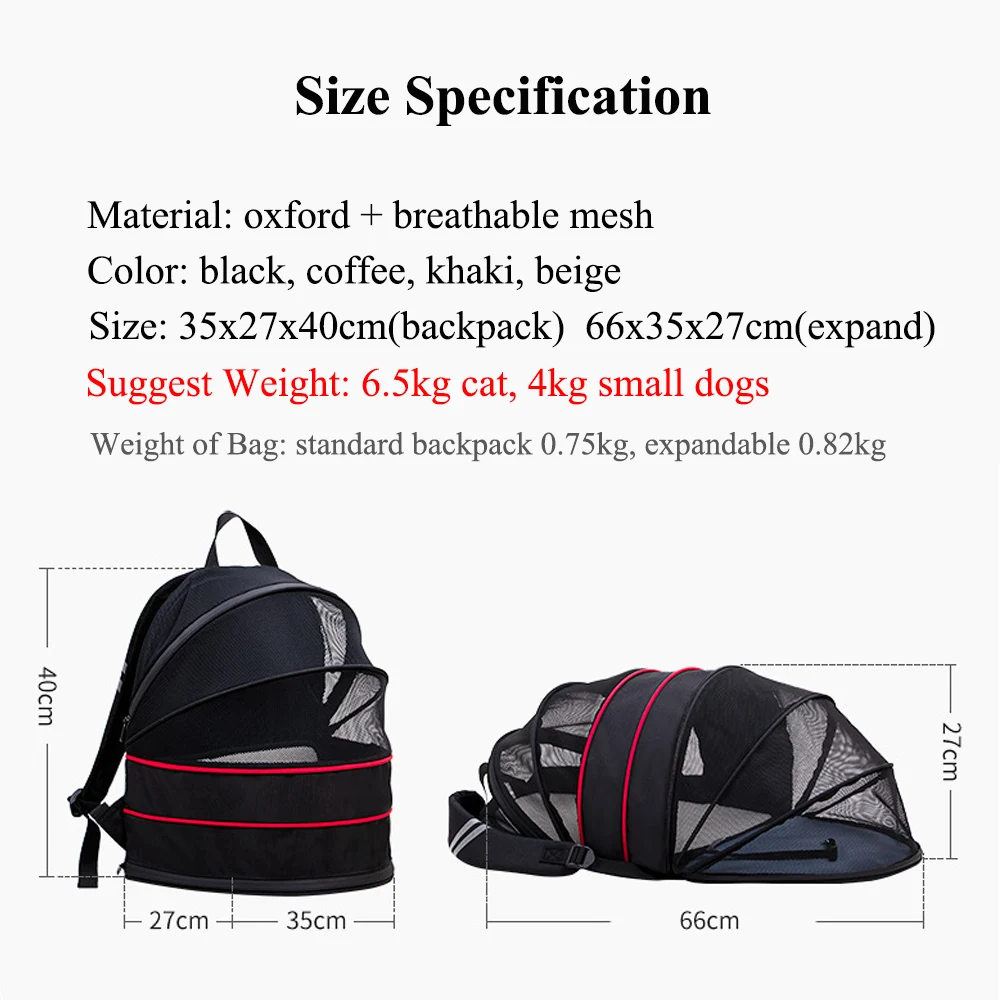 Cat Backpack for Pet Breathable Expandable Cat Carrier Large Capacity Escape Proof Handy Outdoor Travel Pet Carrier Bag Foldable