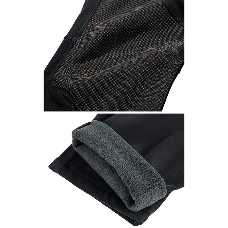 Men's Fleece Snow Ski Pants Windproof Shell Hiking 4 Zipper Pockets Winter Waterproof Trousers