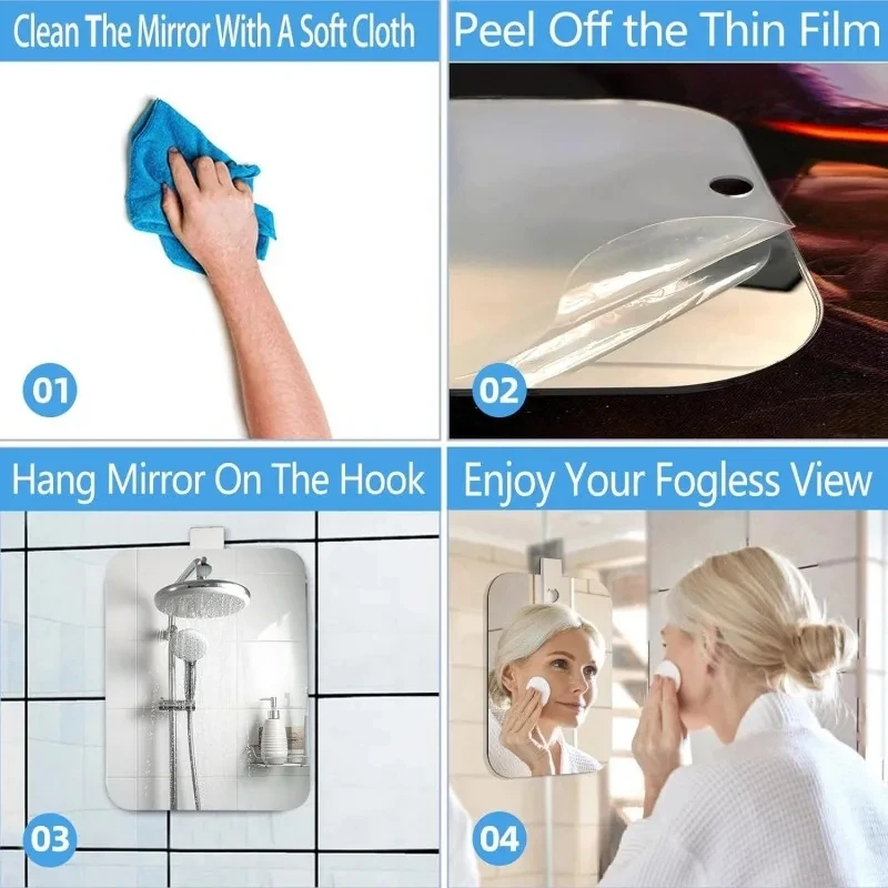 1Pcs Acrylic Bathroom Fog Free Mirror With Wall Suction Shower Mirror Man Shaving Women Makeup Unbreakable Portable Traveling 6