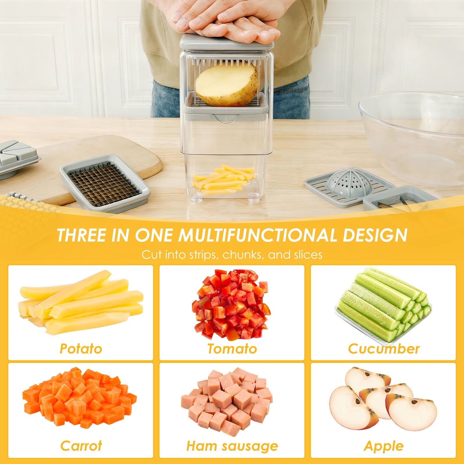 Potato Chipper Cutter French Fry Cutter Fruit Vegetable Dicer Chopper Food Chopper French Fries Cutters for Kitchen Accessories