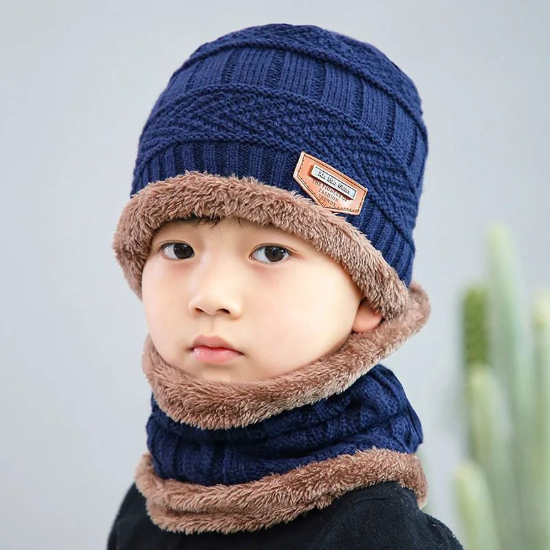 accessoriesdoll baby accessories Children Knitted Hat Winter Warm Baby Kids Cap Skullies Beanies Circle Scarf Thicken Fleece Lining For 2-12 Years Boys Girls baby accessories Baby Accessories