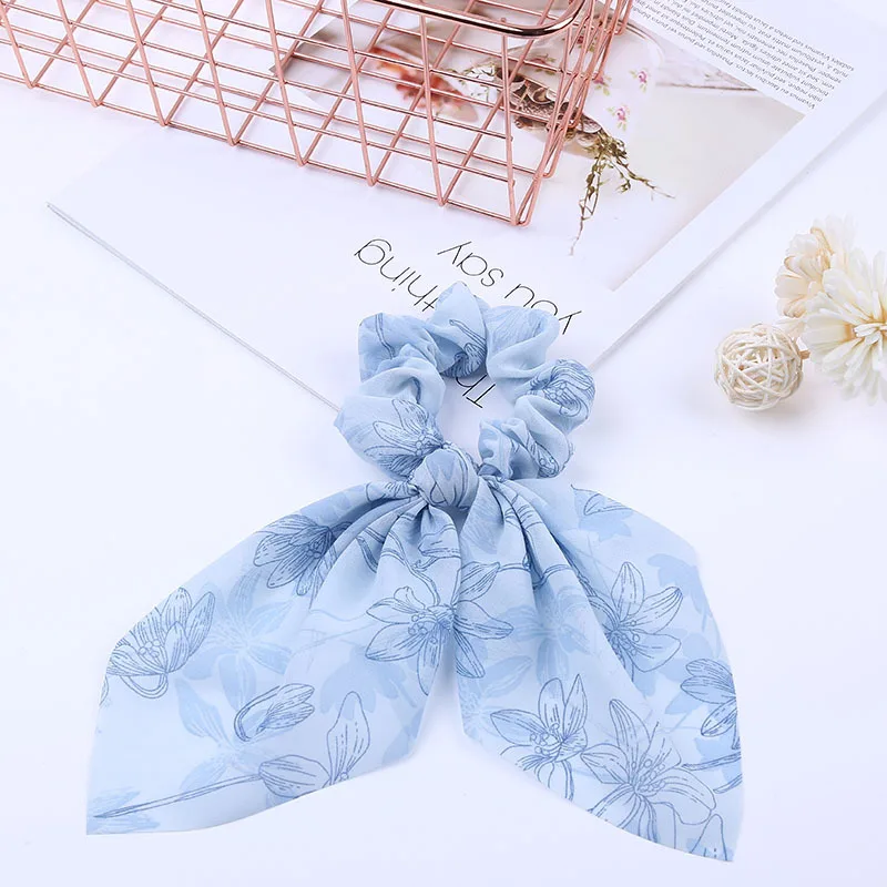 2021 New Chiffon Bowknot Silk Hair Scrunchies Women Pearl Ponytail Holder Hair Tie Hair Rope Rubber Bands Hair Accessories elastic headbands for women Hair Accessories