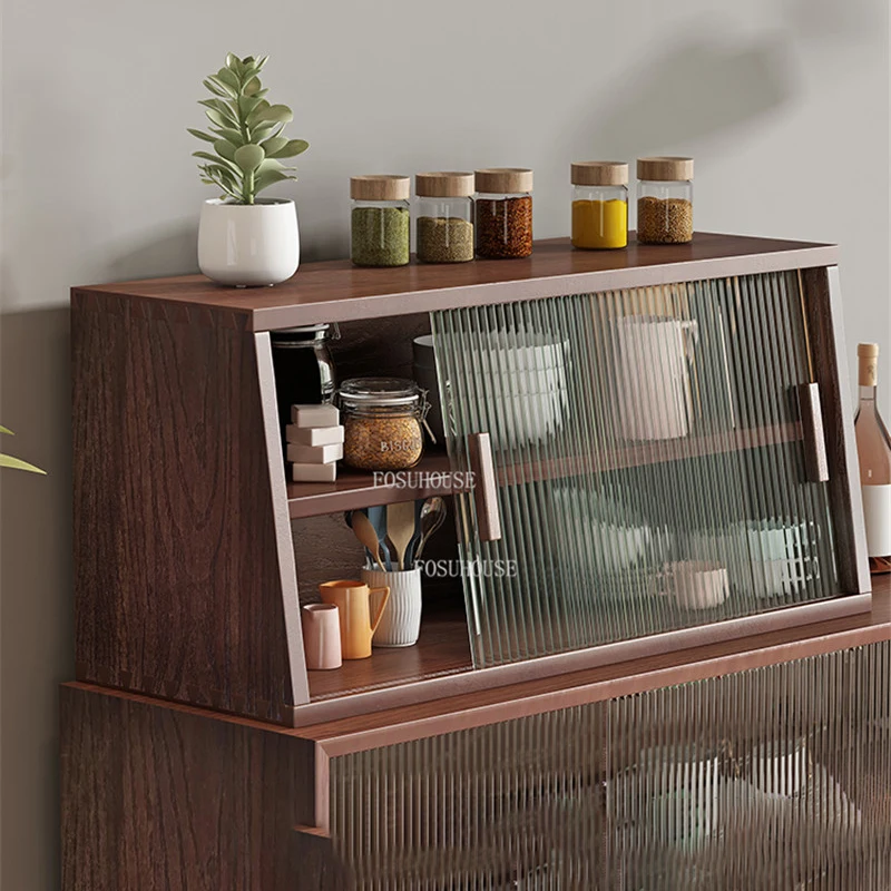 FOSUHOUSE Sideboard Kitchen Countertop Storage Cabinet Household Tea Cabinet Table Solid Wood Storage Mini Cupboard