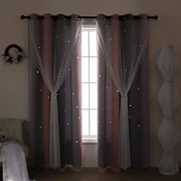 Gradient Double-Layer Perforated Curtains, Hollowed Out Stars, Children'S Room Shading Decoration, One Piece Set 2