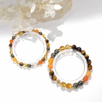 Lii Ji Natural Carnelian Pyrite Citrine Tiger's Eye 6mm/8mm With Crystal American 14K Gold Filled Elastic Bracelet