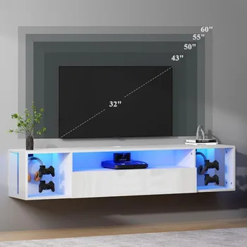Floating TV Stand Wall Mounted with Lights,LED TV Stand Floating Entertainment Center with Storage for Bedroom Living Room 5