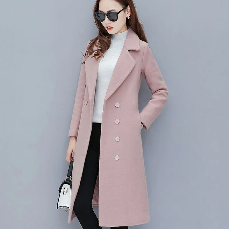 

Winter Woolen Windbreaker Jacket Spring Autumn Women Outwear Long Korean Loose Double-Breasted Woolen Jacket Female Overcoat