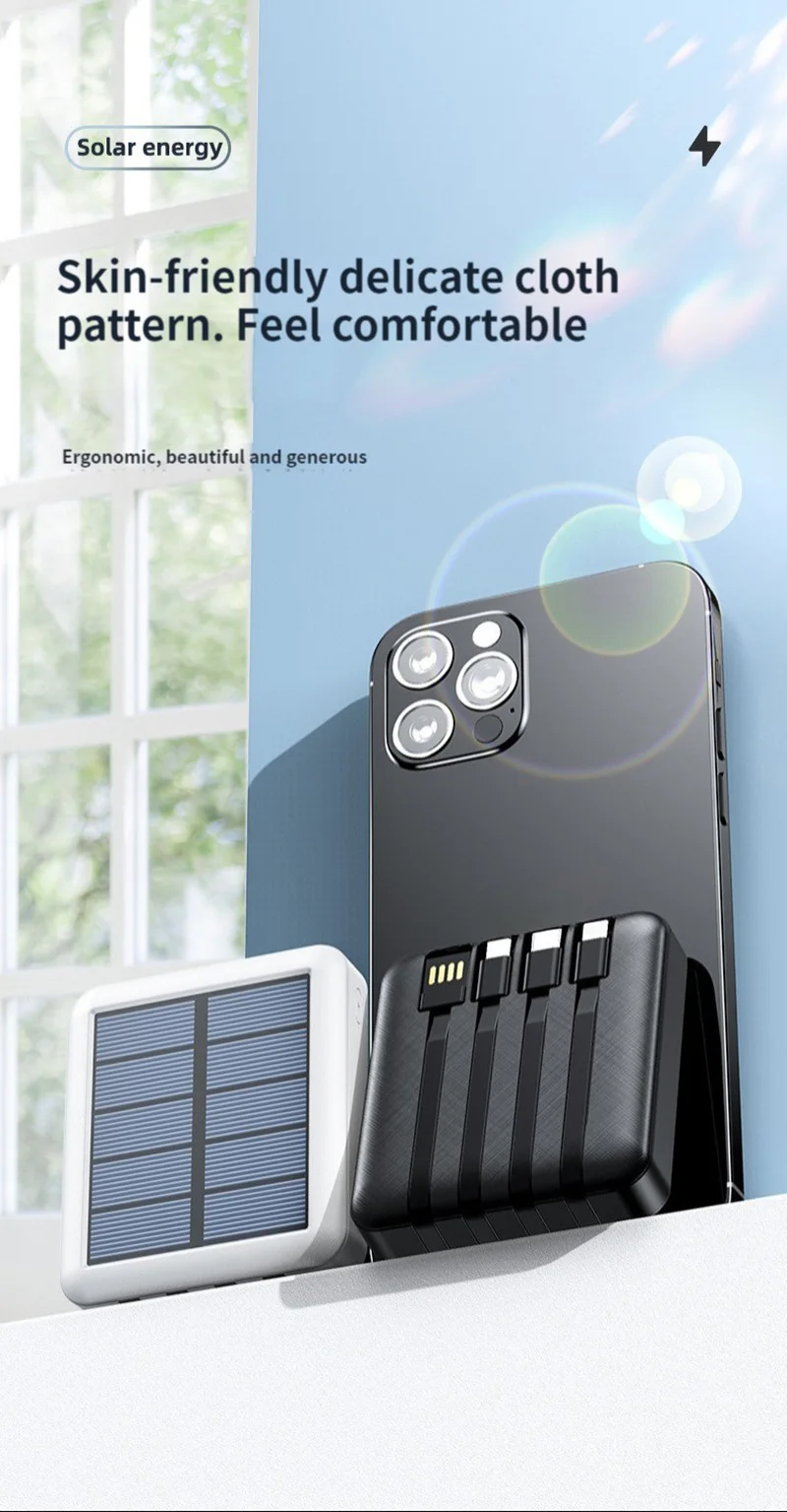 Batterie externe solaire Lenovo 50000 mAh – Chargeur double USB portable