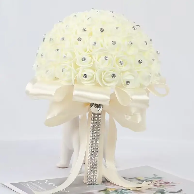 Wedding Bouquets Artificial Rose Flowers Bridal Bridesmaid Wedding Bouquet White Silk Flowers Roses Artificial Bride Boutonniere Pins