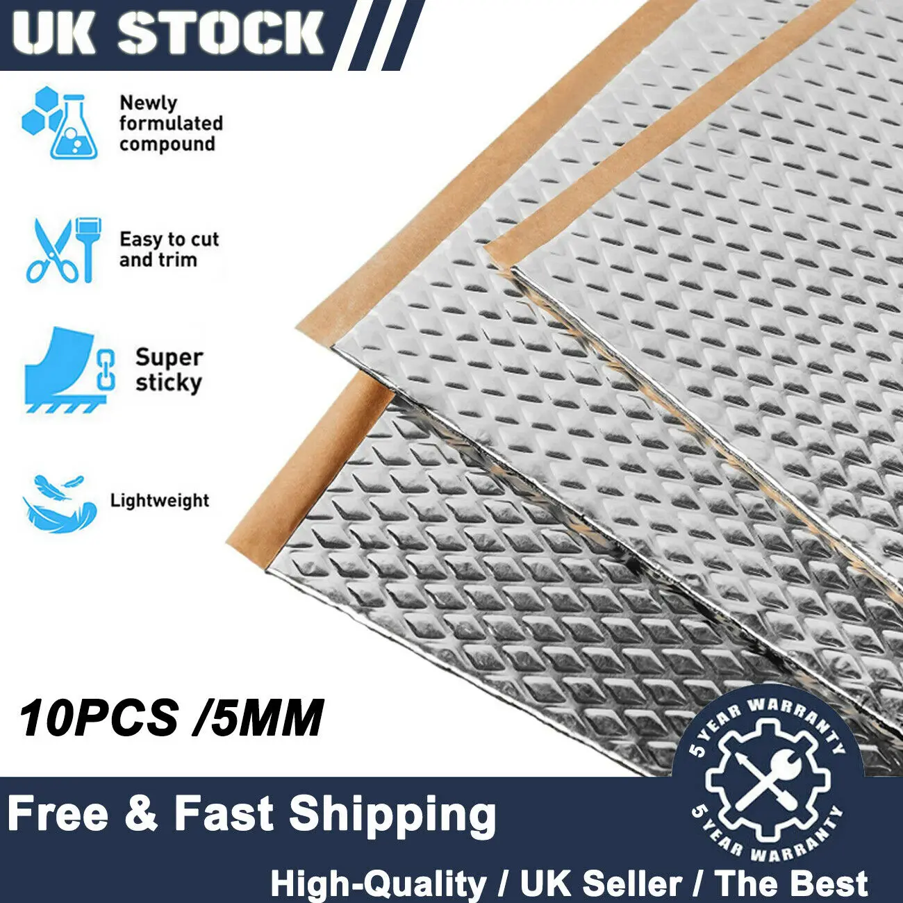 10Pcs 5mm Sound Deadener Heat Insulation Mat Car Van Sound Proofing Deadening Insulation Car Hood Silent sound proof mat