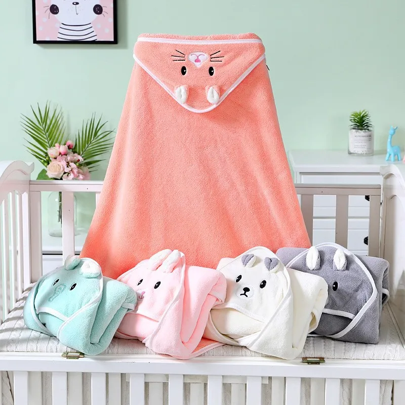 Baby Infant Bath Towels Baby Cartoon Coral Fleece Towel Newborn Blanket with Hood Bathrobe Infant Babys Stuff