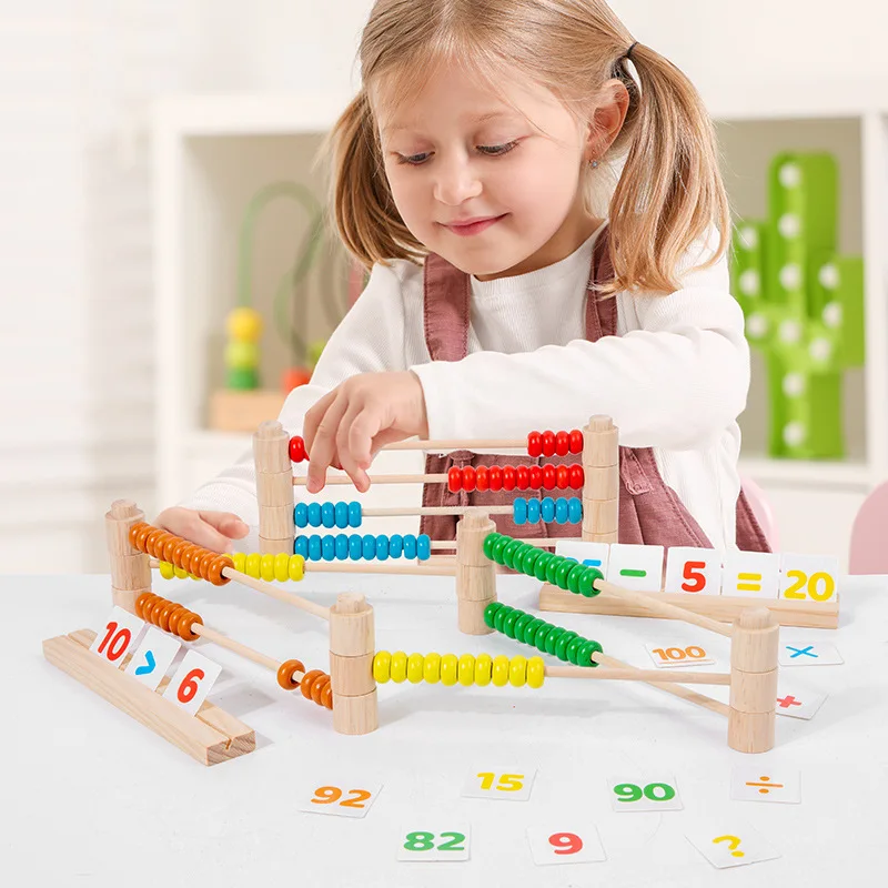 Wooden Abacus for Kids math toys teaching aids toys Math 10-Row Counting Toys With Counting Sticks Number Alphabet Card Multicolor Beads Learning Toys