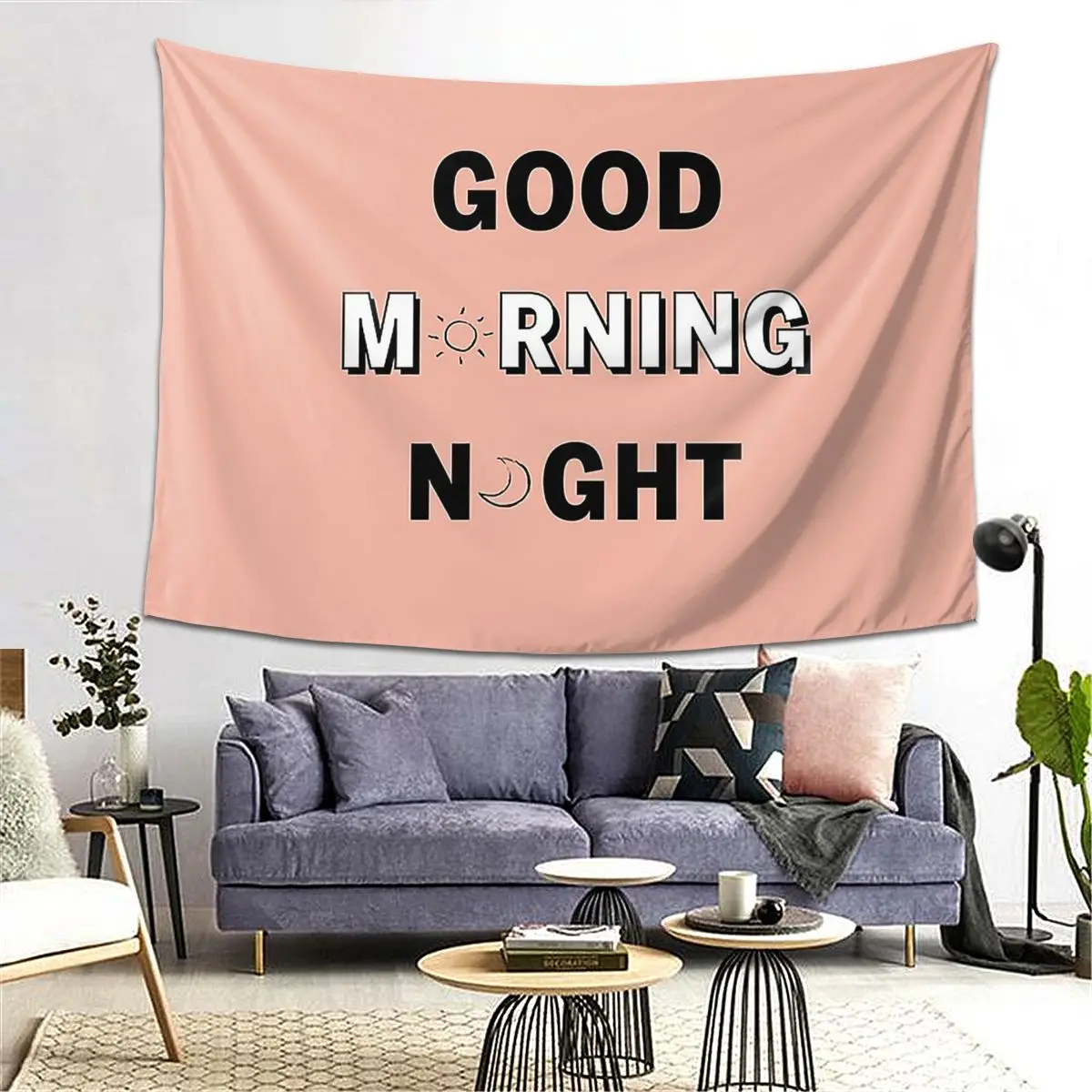 

GOOD MORNINGNIGHT PINK Tapestry Decoration Art Aesthetic Tapestries for Living Room Bedroom Decor Home Wall Cloth Wall Hanging
