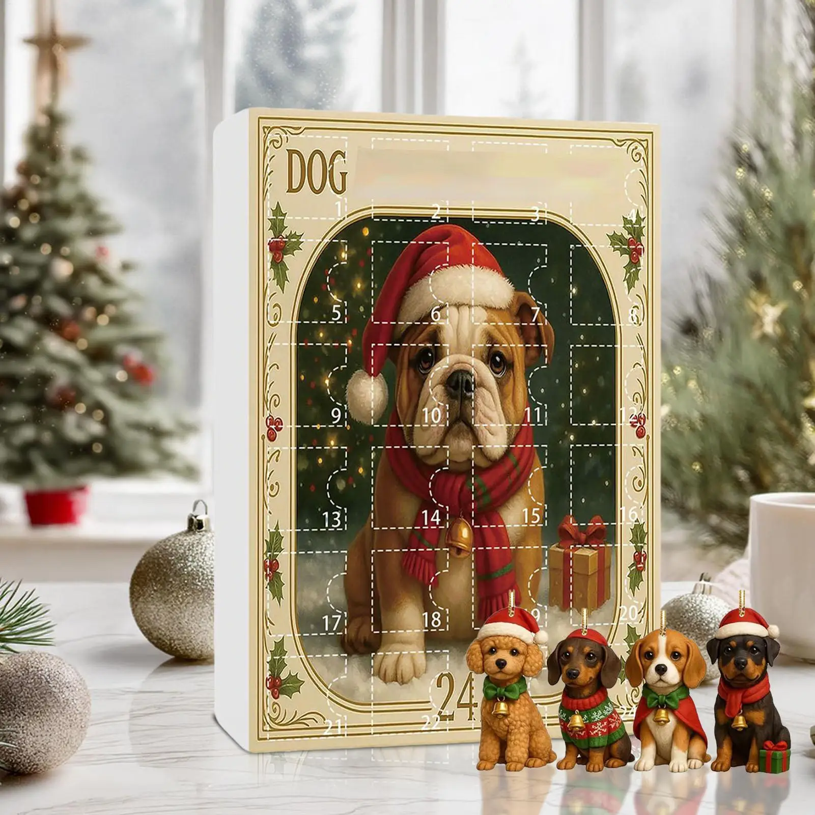 Dog Advent 24 Days 2D Acrylic Dog Charm Countdown Calendar Christmas Animal Pendant Xmas Party Decor Xmas Gifts for Dog Lover