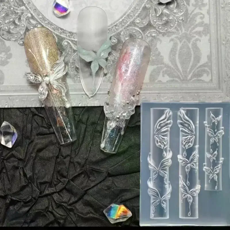 3D 실리콘 네일 몰드 꽃 리본 나비 네일 템플릿 투명 몰드 DIY 네일 아트 데코 스탬핑 플레이트 매니큐어 도구