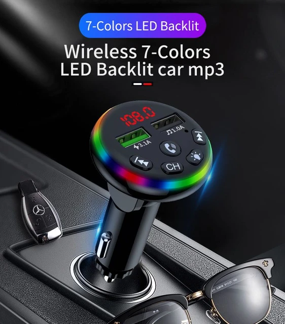 Bluetooth Fm Transmitter For Car, 7 Colors Led Backlit Car Radio