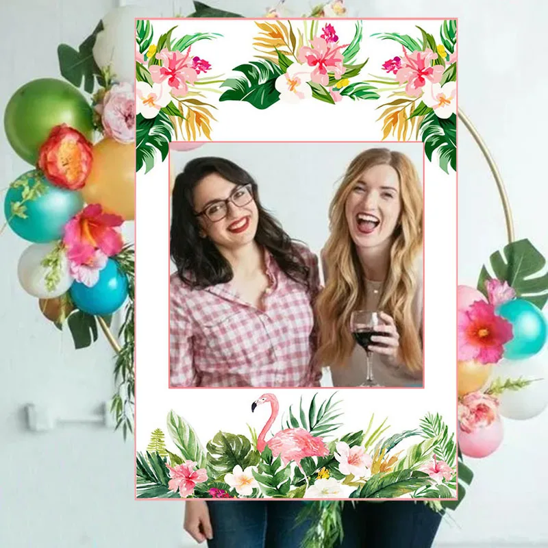 Hawaii Party Photo Booth Frame Summer Flamingo Theme Party Photo Puntelli Tropical Beach Wedding Birthday Party Decoration Supplies
