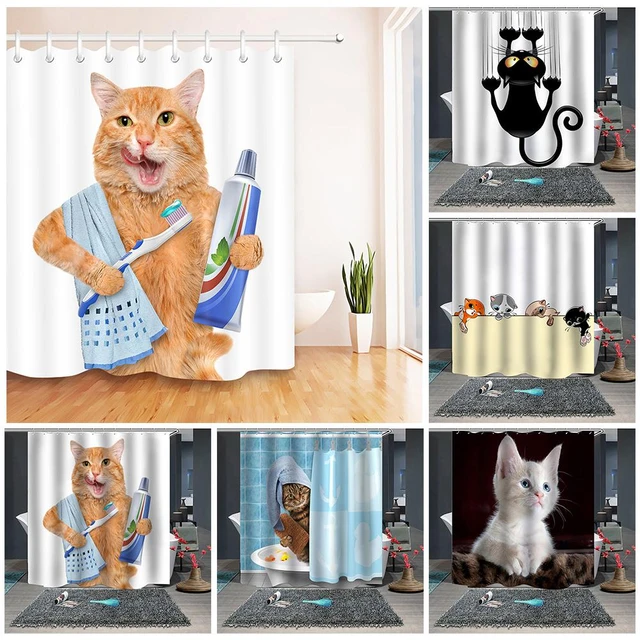 Funny Cat Shower Curtains Bathroom Curtain With Hooks Decor Waterproof Dog  3d Bath 180*180cm Creative Personality Shower Curtain - AliExpress