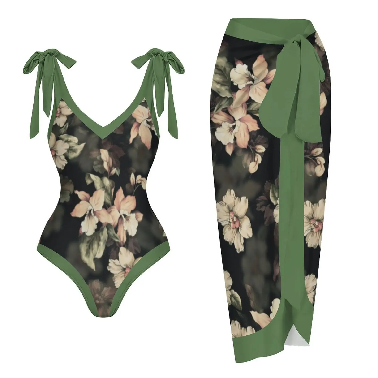 

Vintage Beach Swimsuit Women Sexy V-Neck Floral Print One Piece Swimwear Summer High Waist Tight Bikini Push Up Beachwear 2023