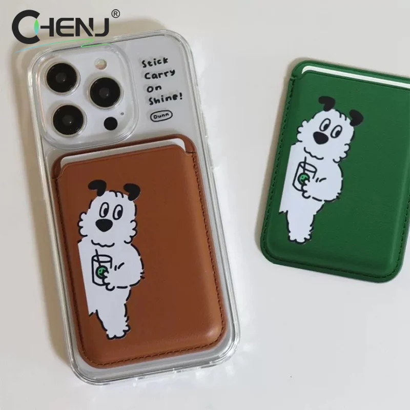 Adorable Dog Cartoon Magnetic Card Holder Phone Case with Magsafe Wallet Slot