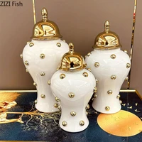 Golden Bubble Ball Decorative General Tank Porcelain Ginger Jar Gold-plated Flower Vase Dresser Table Jewelry Cosmetic Container 1