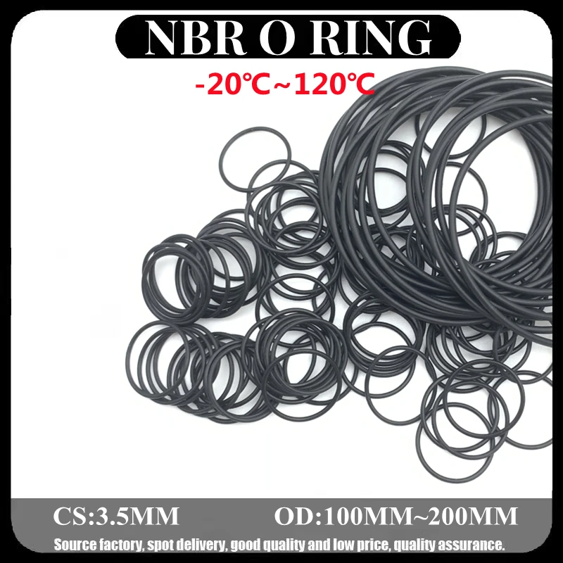 

10pcs NBR O Ring Oil Seal Gasket Thickness CS 3.5mm OD 100 ~ 200mm Automobile Nitrile Rubber Round Shape Corrosion Resist Washer