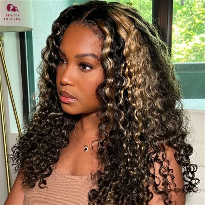 

Clearance Sale Highlights Blonde Preplucked Water Wave Glueless Wear and Go Human Hair Wig Ready to Go Transparent Swiss Lace