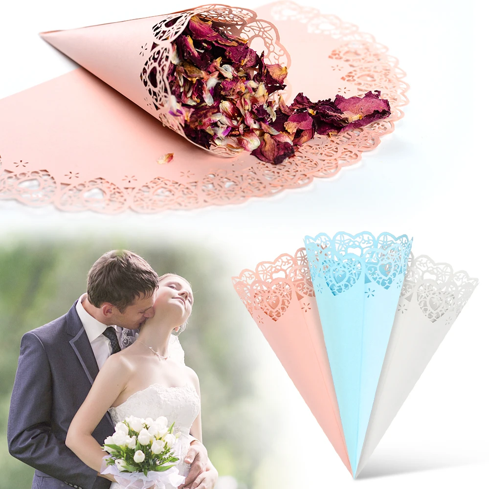 30pcs Wedding Confetti Kraft Paper Cone Holder Rose Flower Confetti