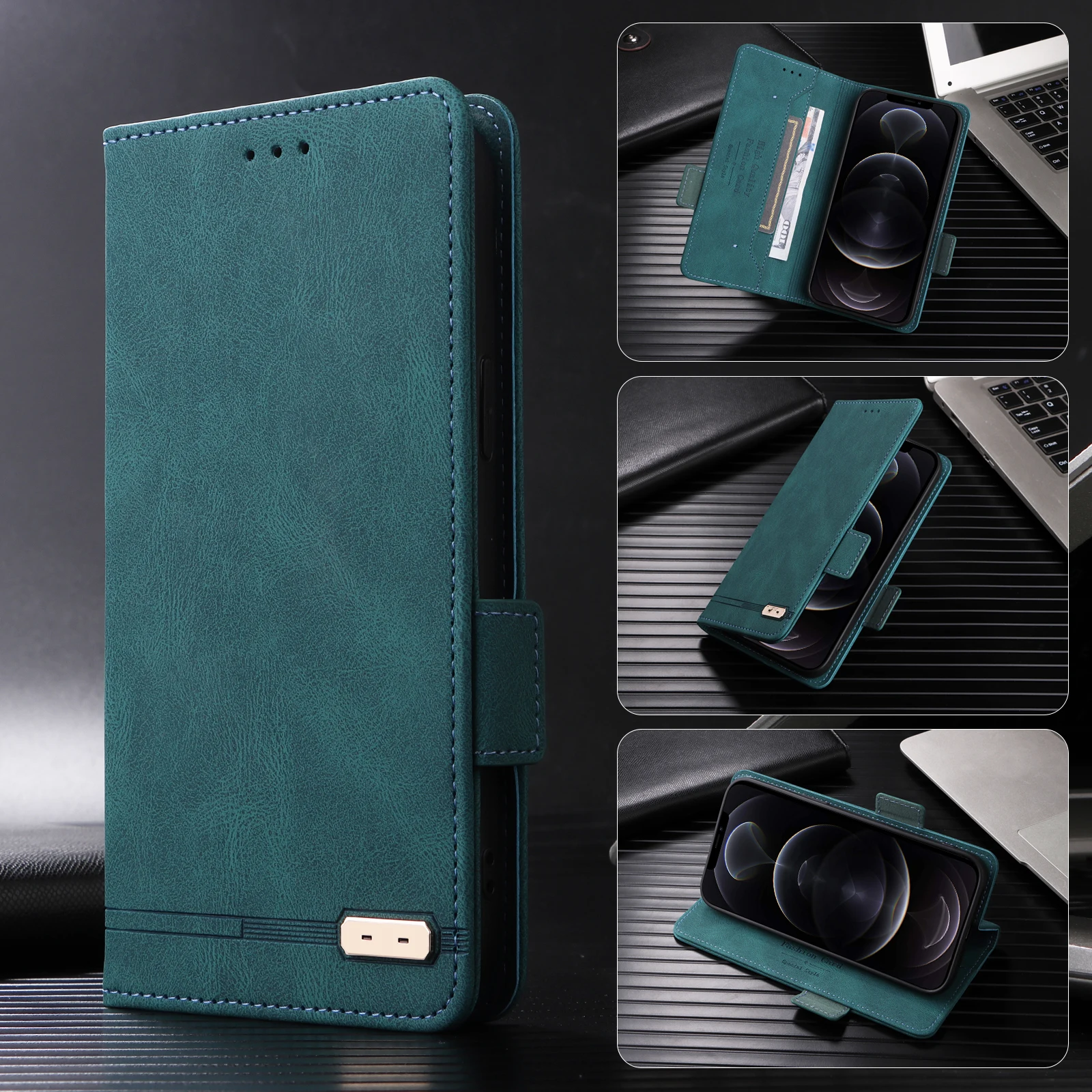 Synthetic Leather Zipper Wallet Flip Case For IPhone 16/15/14/13/12/11 Pro Max / XR / XS / SE – Folio Style With Card Pockets & Kickstand