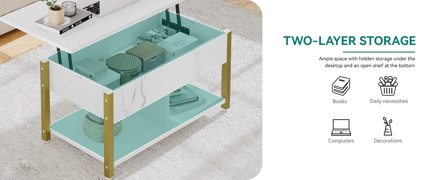 Couchtisch, tragbarer Beistelltisch, Wohnzimmertisch, Esstisch, für zwei offene Wohnungen, modernes Design, 90x47,8 x ~ cm, Braun/Weiß/Holzfarbe – Detail 5