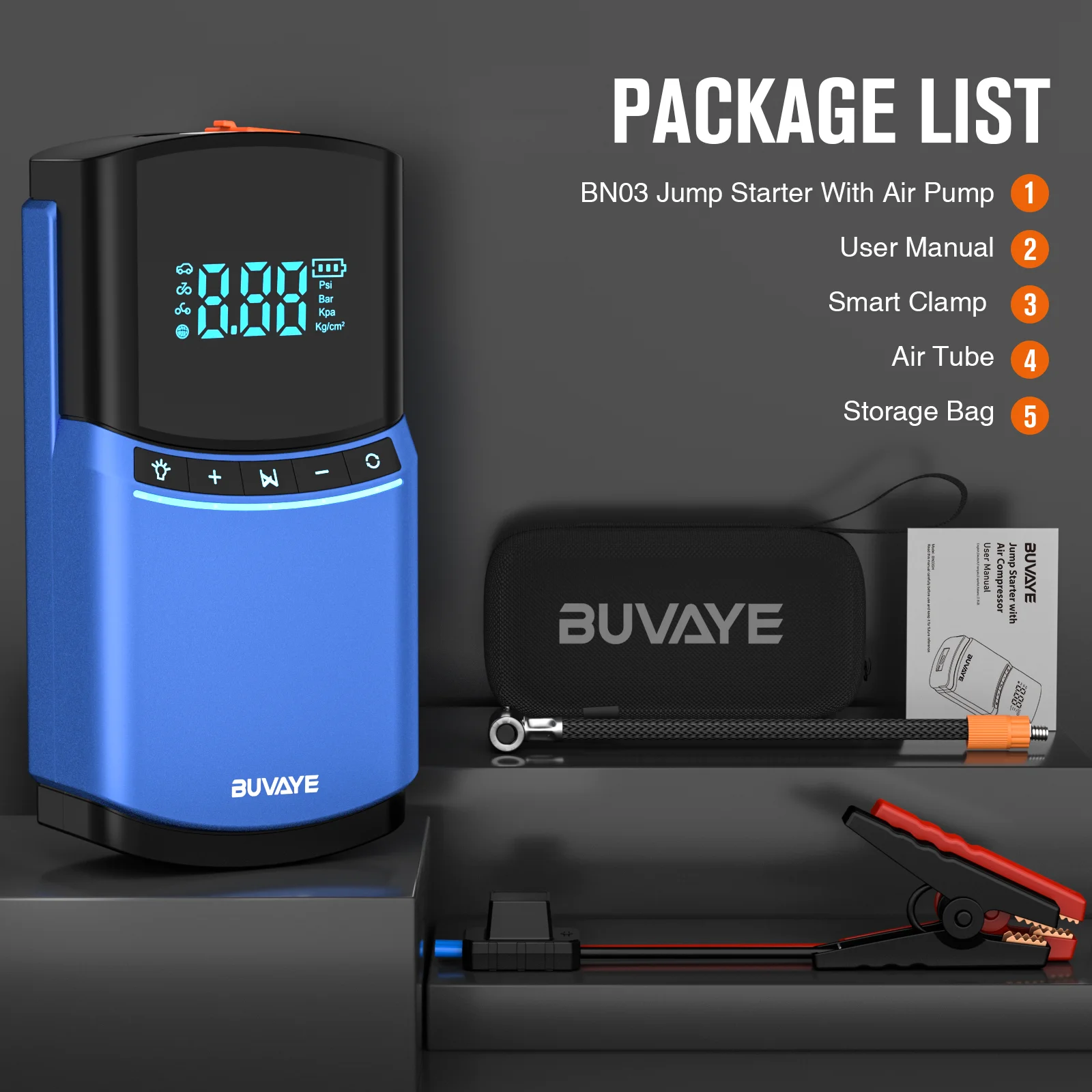 BUVAYE Portable Car Jump Starter with Air Compressor, 2000A Battery Jump  Starter with 150PSI Digital Tire Inflator, Up to 7L Gas & 5L Diesel  Engines