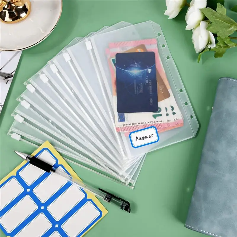 X49A-50PCS A6 바인더 포켓 6홀 바인더 파우치 6링 바인더용 PVC 현금 예산 봉투 지퍼 백