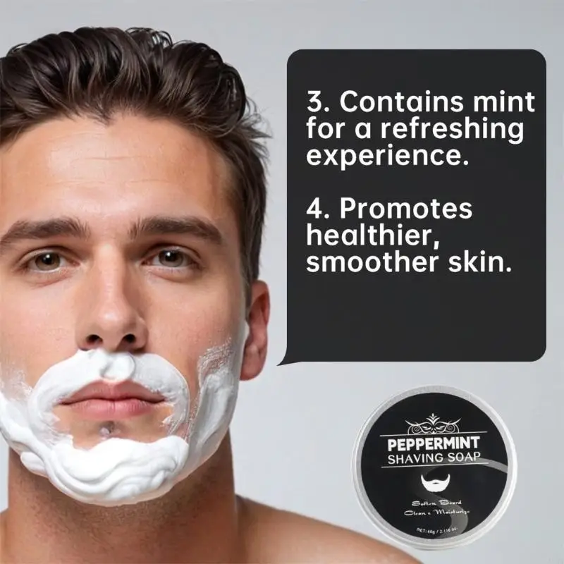 60g Mint Shaving Soap Handmade Soap Beard with Brush for Man and Woman A5YB