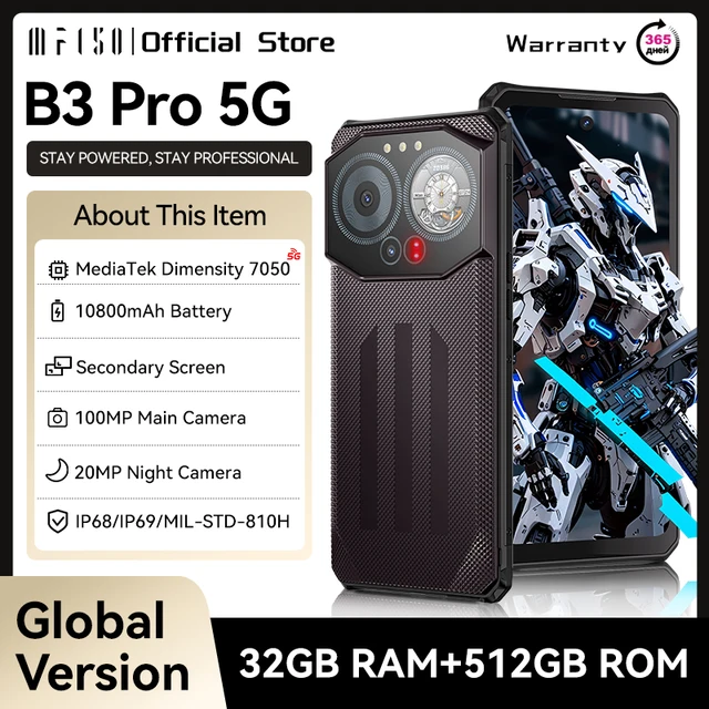 IIIF150 B3 Pro 6.6 "écran 5G téléphone robuste Android 14 Smartphone double affichage 32GB 512GB 100MP caméra 10800mAh téléphone Ultra-mince 1