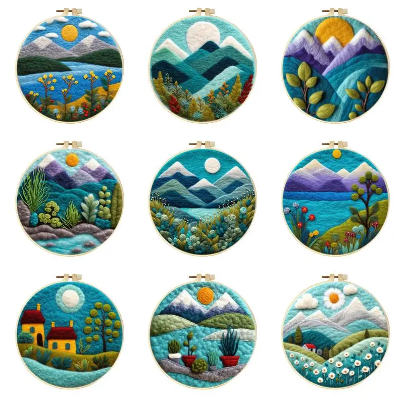 RUOPOTY Wool Felting Starter Kit Diy Crafts For Adults Needles Felting Kit Wool Needle Felt Painting Landscape Home Decoration