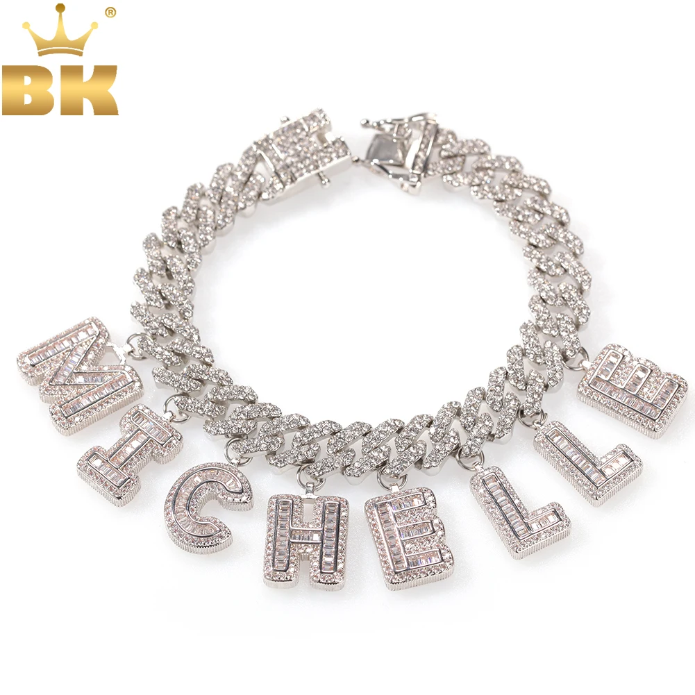 THE BLING KING Hiphop DIY Statement 12mm S-Link Miami Cuban Necklace Baguettecz Letter Bracelet Anklet Jewelry Own Style